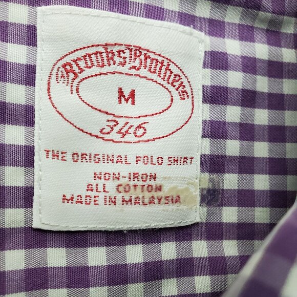 Brooks Brothers Shirt Mens Medium Purple Gingham 346 Original Polo Non-Iron - Picture 2 of 10